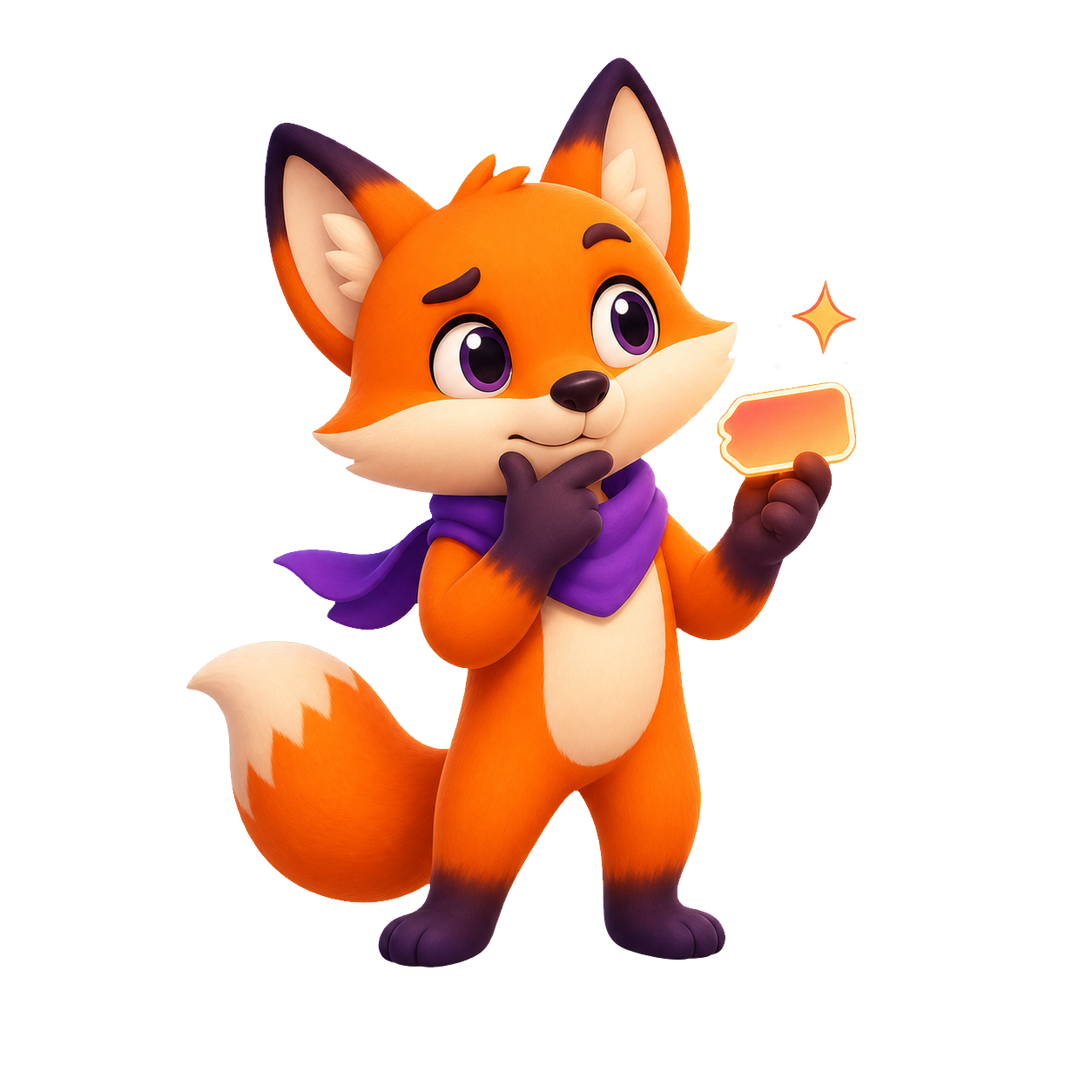 NymFox fox mascot thinking of name ideas on the Discord Server Name Generator page